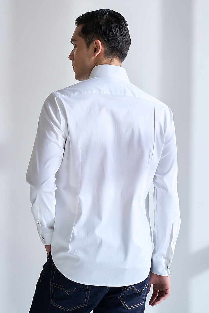 White Cotton Satin Party Wear Shirt by Dhruv Vaish at Pernia's Pop Up Shop