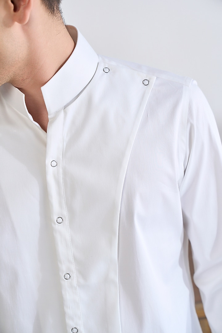 White Cotton Satin Party Wear Shirt by Dhruv Vaish at Pernia's Pop Up Shop