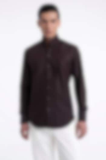 Dark Brown Cotton Satin Party Wear Shirt by Dhruv Vaish at Pernia's Pop Up Shop