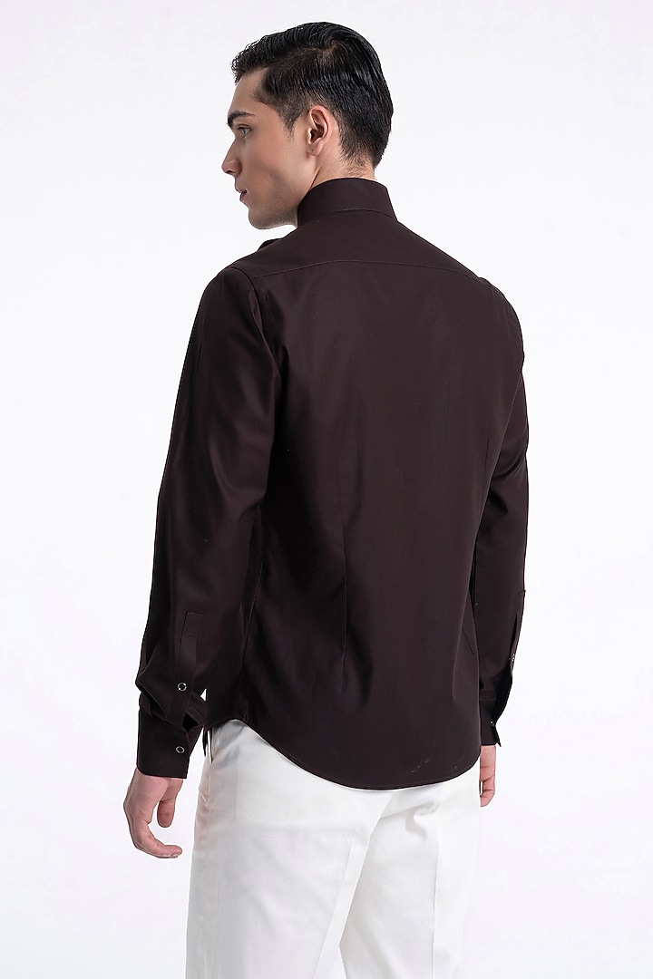 Dark Brown Cotton Satin Party Wear Shirt by Dhruv Vaish at Pernia's Pop Up Shop