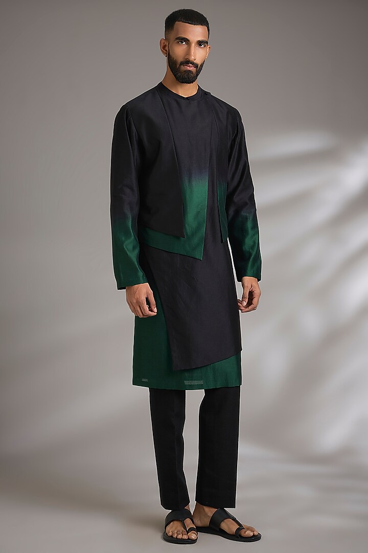 Bottle-Black Silk KurtaSet by Dhruv Vaish at Pernia's Pop Up Shop