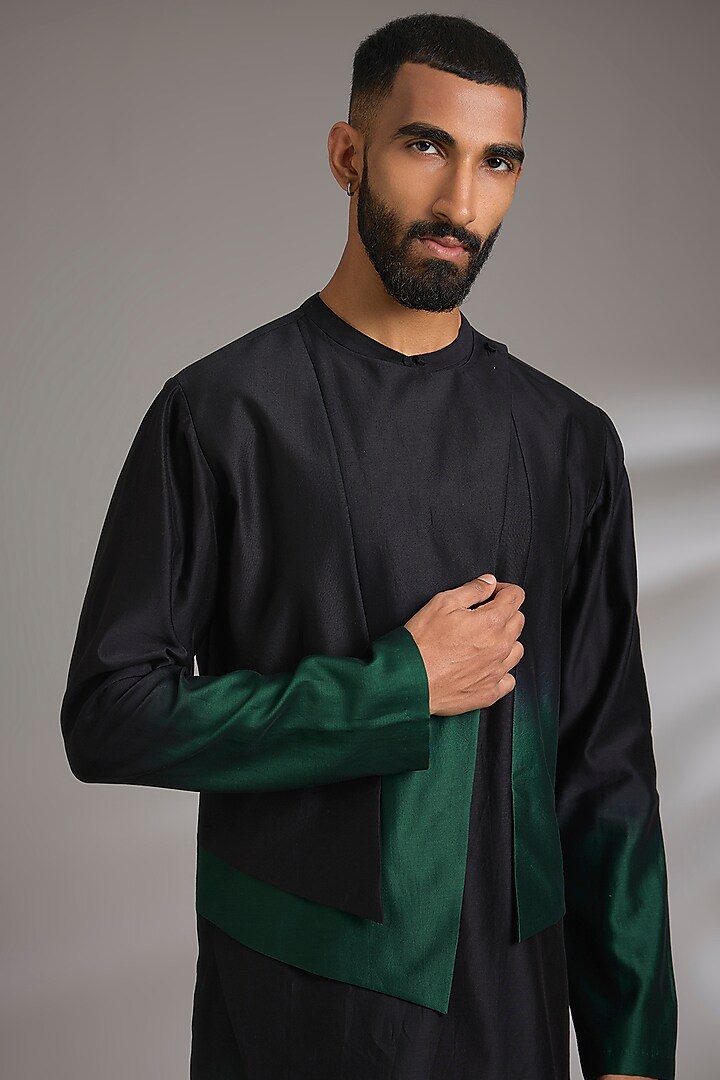 Bottle-Black Silk KurtaSet by Dhruv Vaish at Pernia's Pop Up Shop
