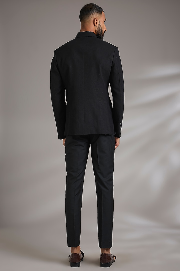 Black Suiting Wedding Bandhgala Set by Dhruv Vaish at Pernia's Pop Up Shop