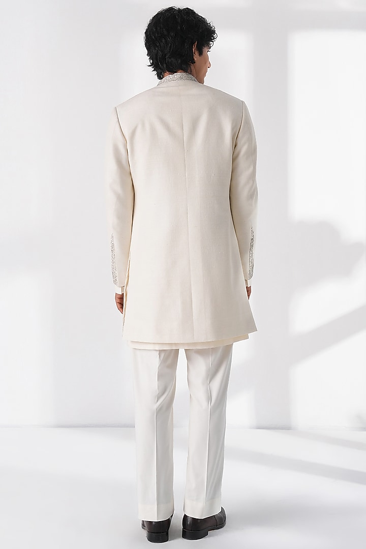 Ivory Silk Beadwork Front-Open Groom Sherwani Set by Dhruv Vaish at Pernia's Pop Up Shop