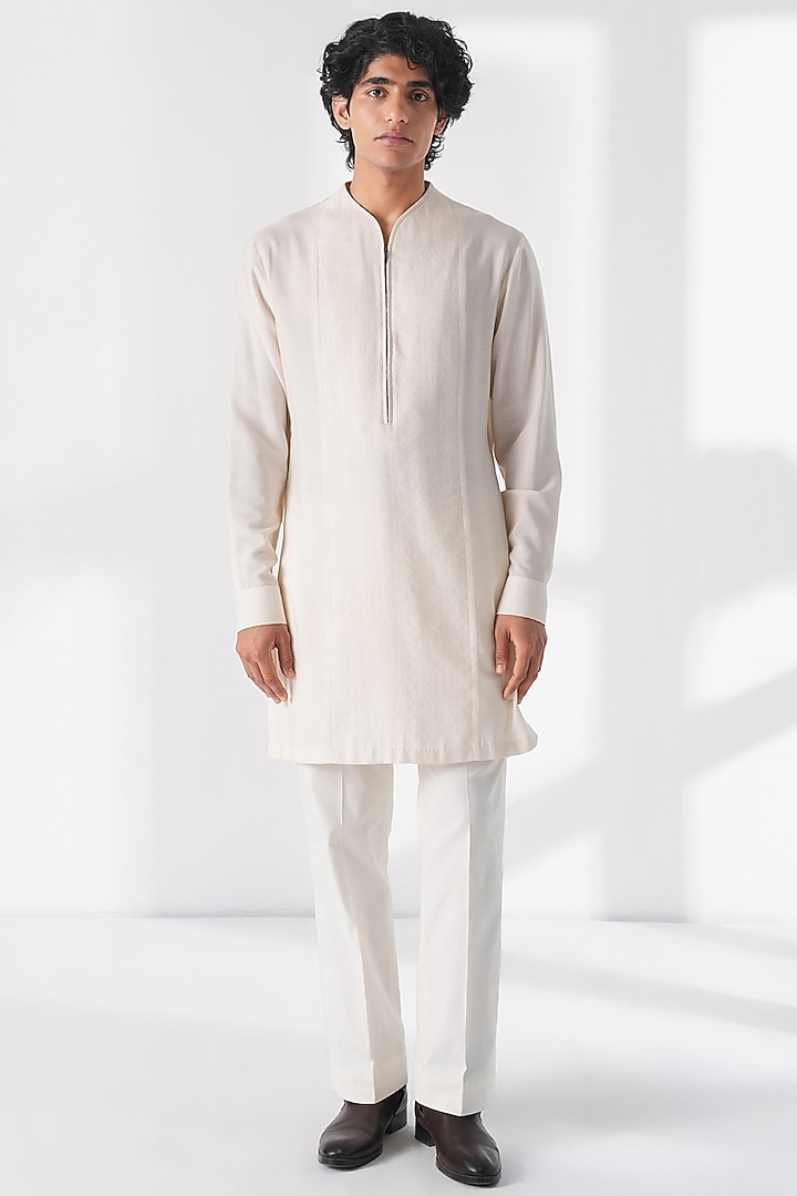 Ivory Silk Beadwork Front-Open Groom Sherwani Set by Dhruv Vaish at Pernia's Pop Up Shop