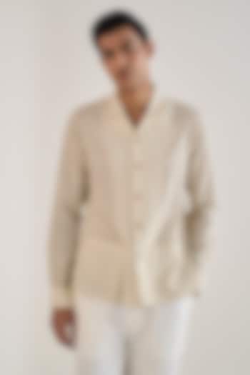 Cream Handloom Cotton Linen Party Wear Shirt by Dhruv Vaish at Pernia's Pop Up Shop
