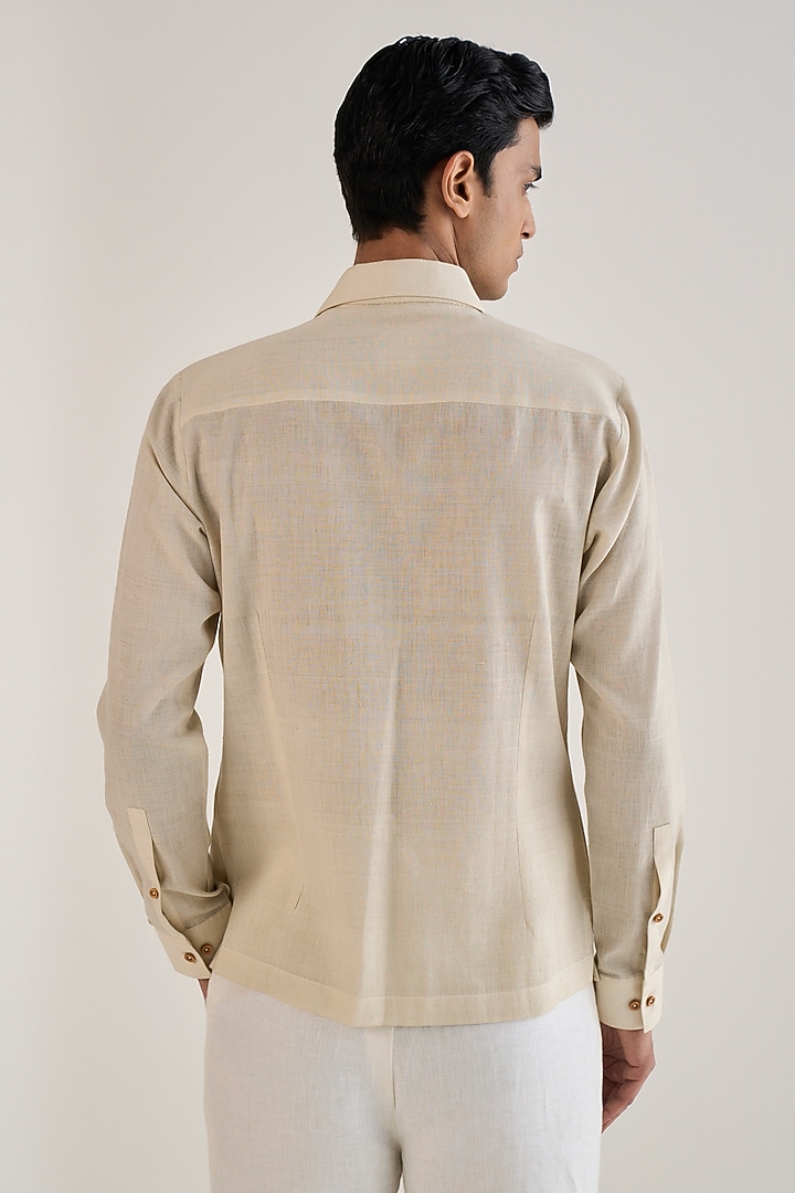 Cream Handloom Cotton Linen Party Wear Shirt by Dhruv Vaish at Pernia's Pop Up Shop