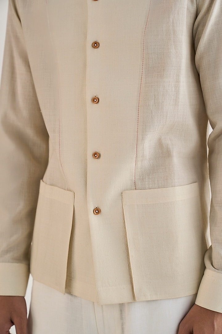Cream Handloom Cotton Linen Party Wear Shirt by Dhruv Vaish at Pernia's Pop Up Shop