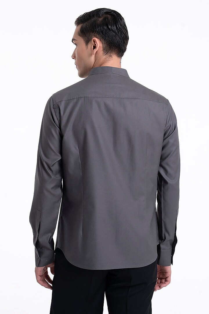 Slate Grey Cotton Satin Party Wear Shirt by Dhruv Vaish at Pernia's Pop Up Shop