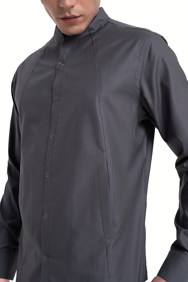 Slate Grey Cotton Satin Party Wear Shirt by Dhruv Vaish at Pernia's Pop Up Shop