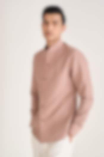 Onion Pink Handloom Cotton Linen Party Wear Shirt by Dhruv Vaish at Pernia's Pop Up Shop