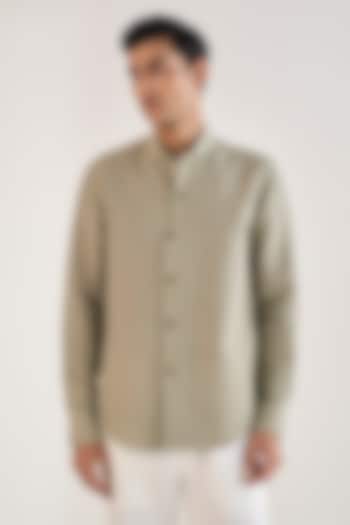 Light Sage Handloom Cotton Linen Party Wear Shirt by Dhruv Vaish at Pernia's Pop Up Shop