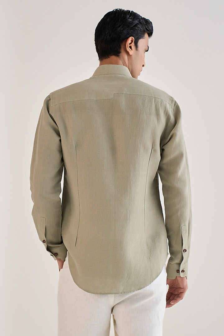 Light Sage Handloom Cotton Linen Party Wear Shirt by Dhruv Vaish at Pernia's Pop Up Shop