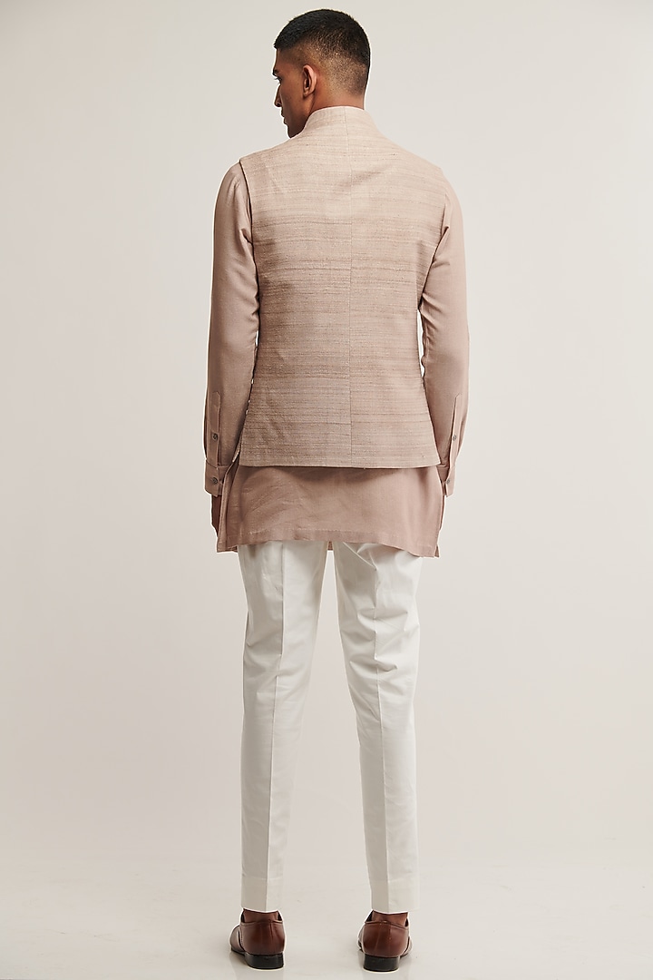 Moon Rose Pink Silk Nehru Jacket Set by Dhruv Vaish at Pernia's Pop Up Shop