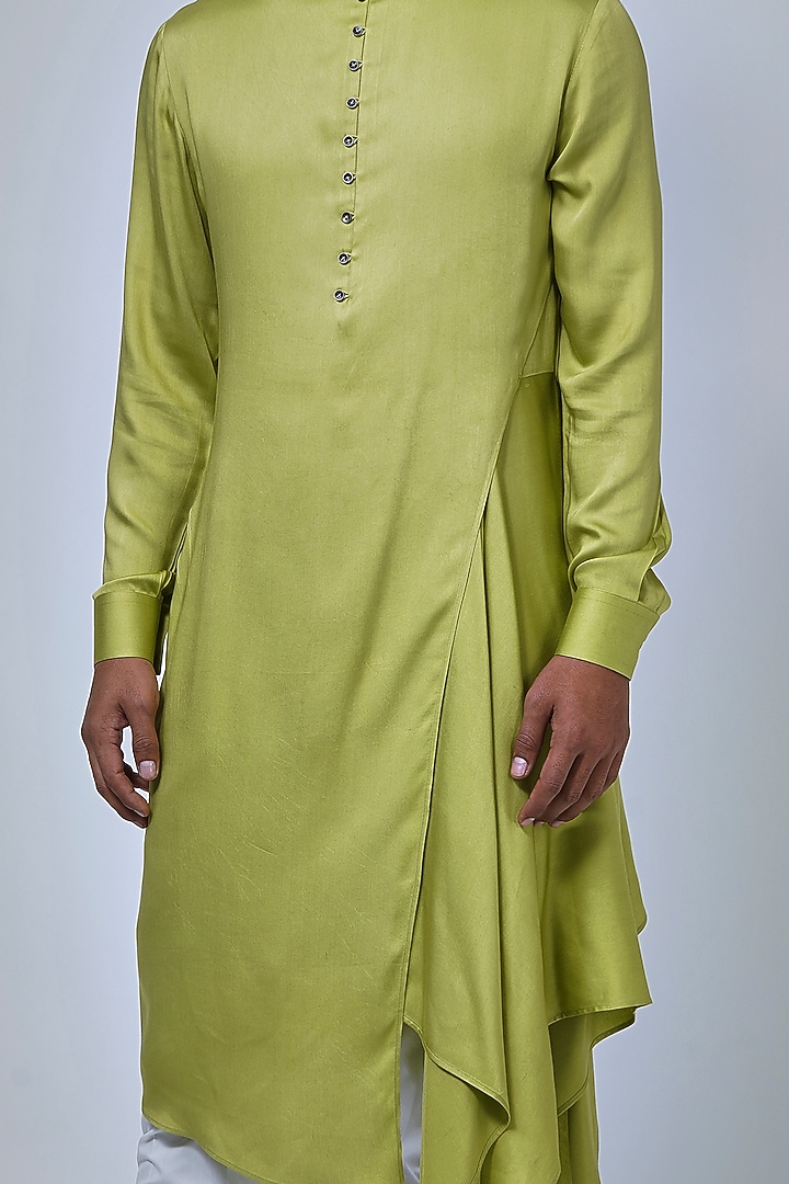 Lime Green Cotton Satin Kurta Set by Dhruv Vaish at Pernia's Pop Up Shop