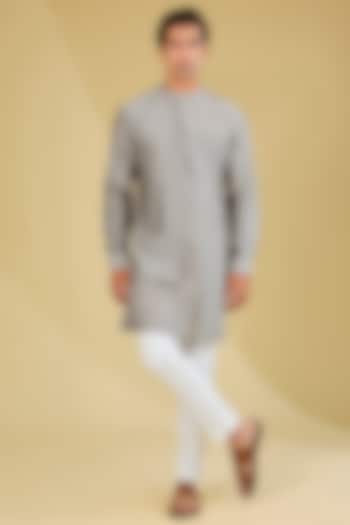 Grey Silk Zari Embroidered Layered Kurta Set by Dhruv Vaish at Pernia's Pop Up Shop