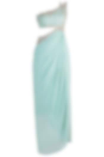 Mint Green Embroidered Saree Gown by Dhwaja