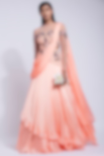 Peach Embroidered Saree Gown by Dhwaja at Pernia's Pop Up Shop