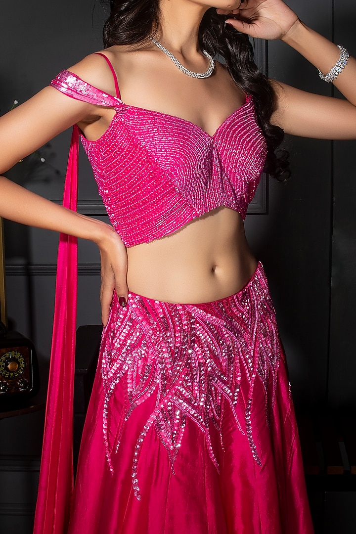 Fuchsia Pure Silk Wedding Lehenga Set by Dhwaja at Pernia's Pop Up Shop