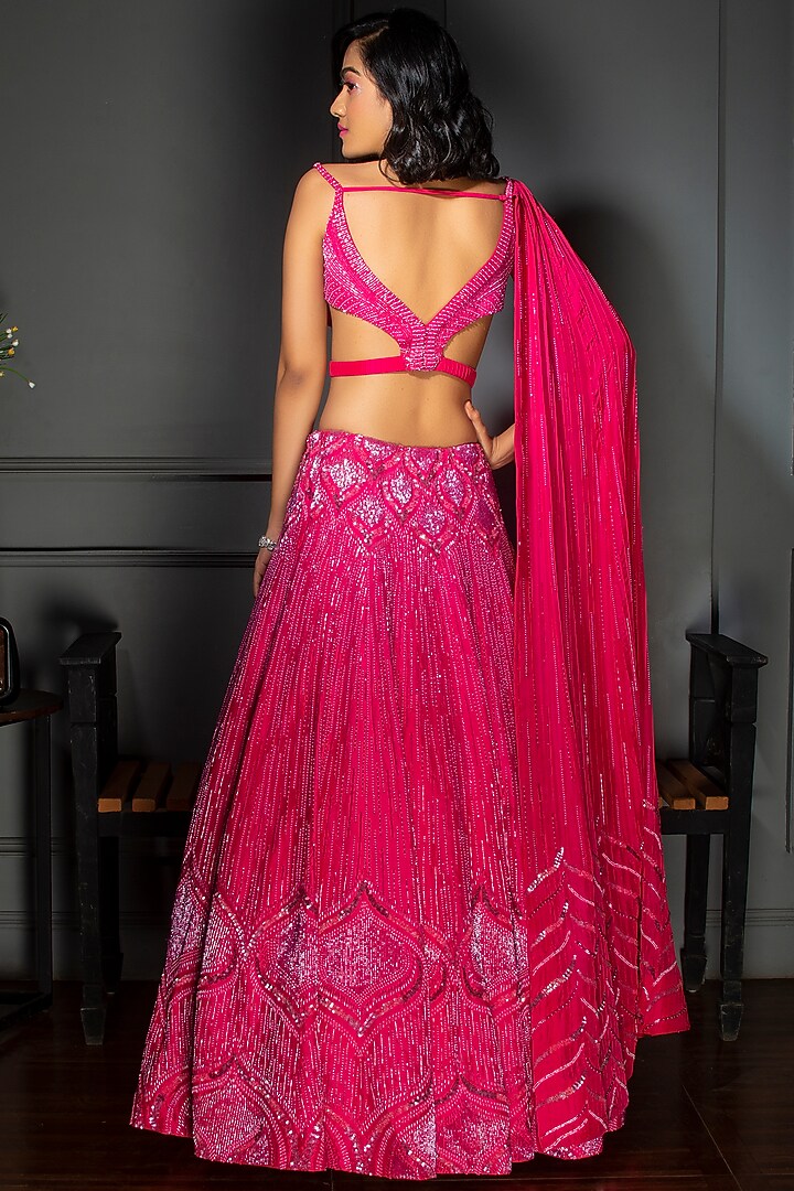 Fuchsia Embroidered Bridal Bridal Lehenga Set by Dhwaja at Pernia's Pop Up Shop