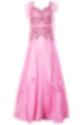 Rose Pink Embroidered Gown by Dhwaja