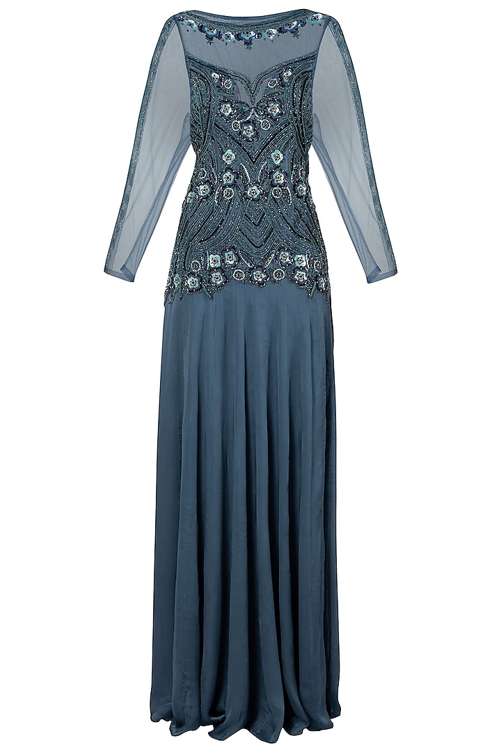 Polo Blue Embroidered Gown by Dhwaja
