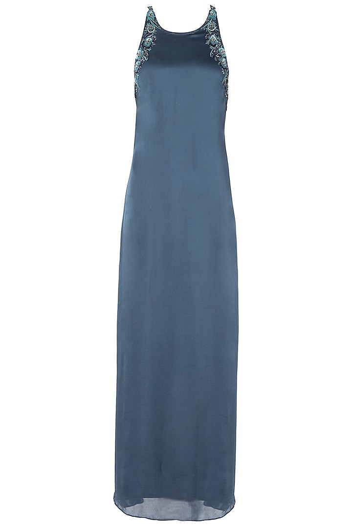 Polo Blue Embellished Cross Back Gown by Dhwaja