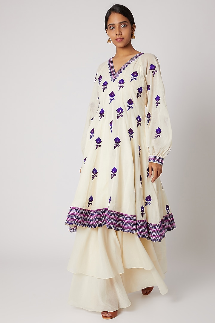 Off White Embroidered Anarkali by Divya Anand