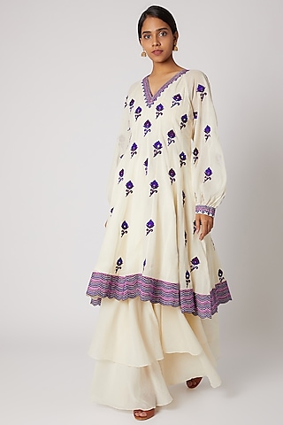 Off White Embroidered Anarkali by Divya Anand