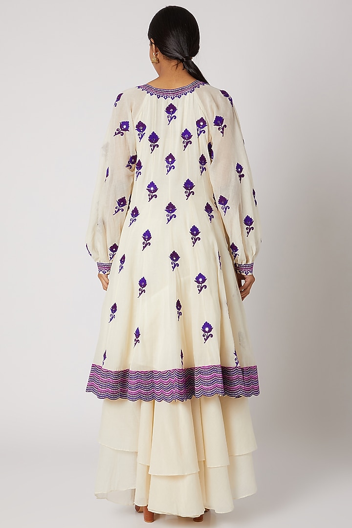 Off White Embroidered Party Wear Anarkali by Divya Anand at Pernia's Pop Up Shop