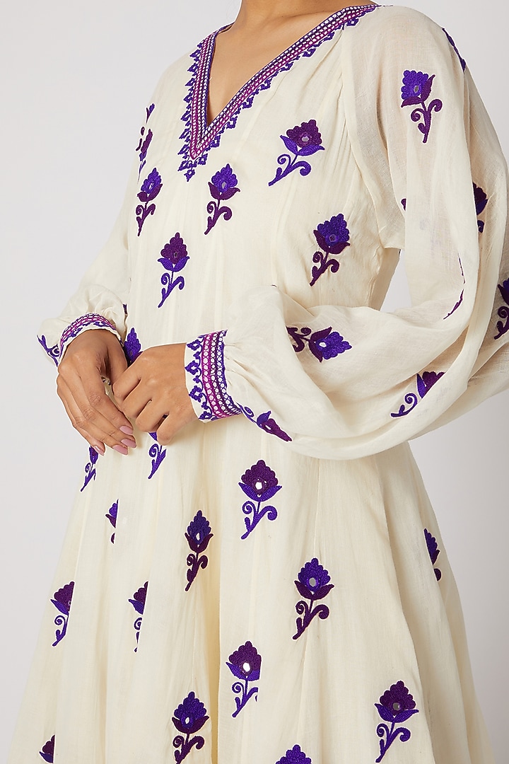 Off White Embroidered Party Wear Anarkali by Divya Anand at Pernia's Pop Up Shop