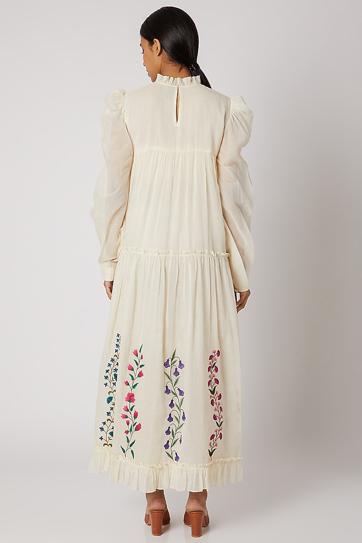 Off White Embroidered Maxi Vacation Dress by Divya Anand at Pernia's Pop Up Shop