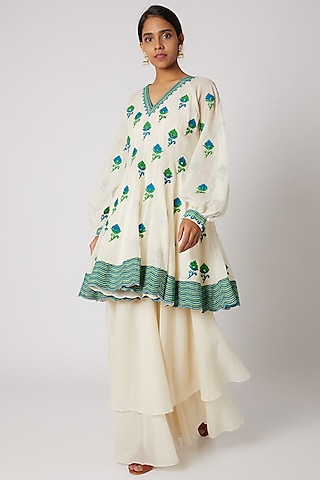Off White Aari Embroidered Anarkali by Divya Anand
