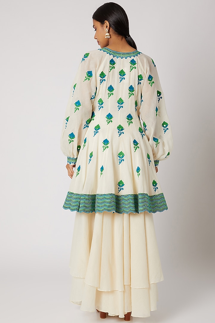 Off White Aari Embroidered Party Wear Anarkali by Divya Anand at Pernia's Pop Up Shop
