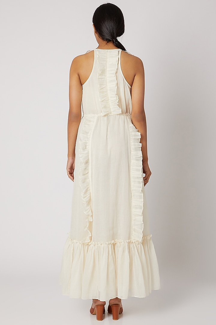 Off White Frill Maxi Summer Dress by Divya Anand at Pernia's Pop Up Shop