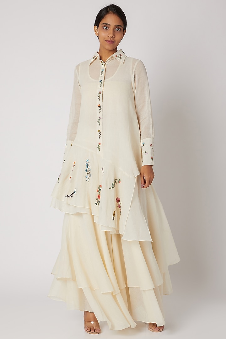 Off White Embroidered Shirt by Divya Anand