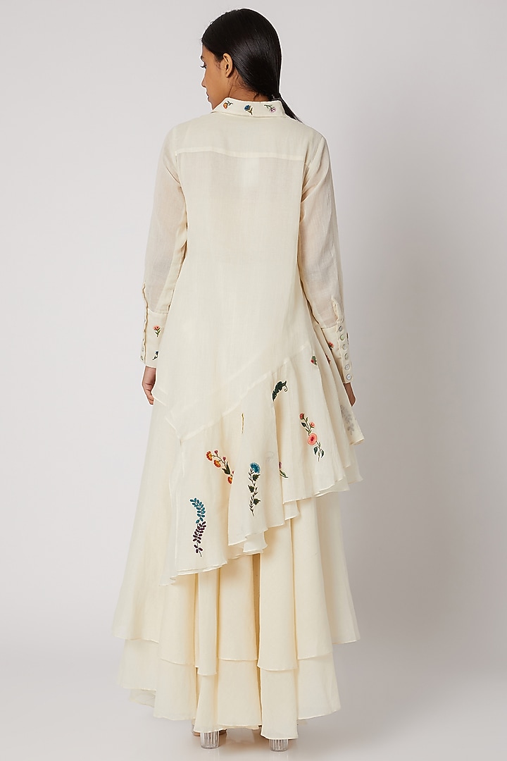 Off White Embroidered Shirt by Divya Anand at Pernia's Pop Up Shop