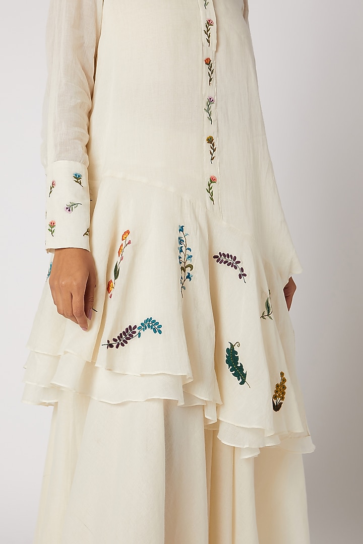 Off White Embroidered Shirt by Divya Anand at Pernia's Pop Up Shop