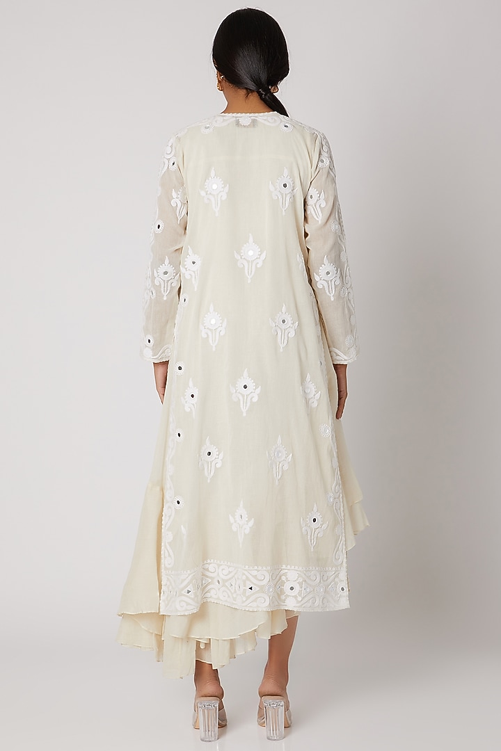 Off White Embroidered Open Jacket by Divya Anand at Pernia's Pop Up Shop