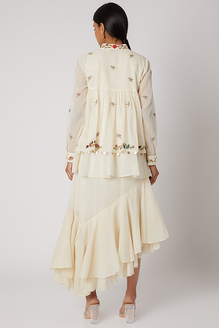 Off White Vintage Embroidered Open Jacket by Divya Anand at Pernia's Pop Up Shop