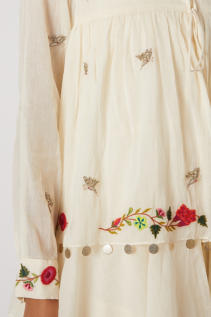 Off White Vintage Embroidered Open Jacket by Divya Anand at Pernia's Pop Up Shop