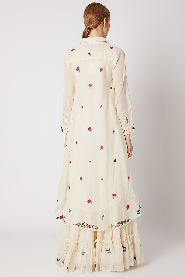 Off White Vintage Embroidered Shirt by Divya Anand at Pernia's Pop Up Shop