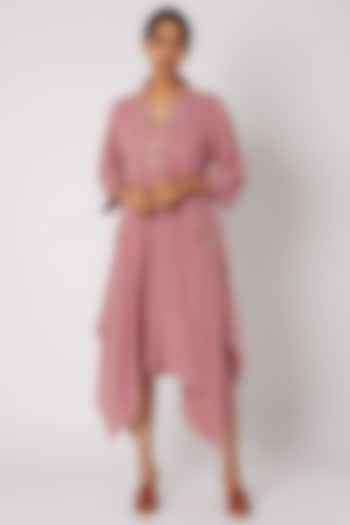 Rose Pink Embroidered Asymmetrical Kurta by Divya Anand