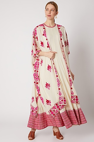 Off White Jacket With Kurta by Divya Anand