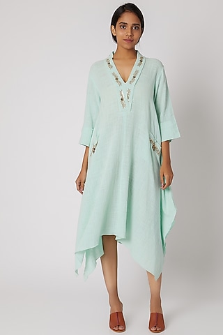Sky Blue Embroidered Asymmetrical Kurta by Divya Anand