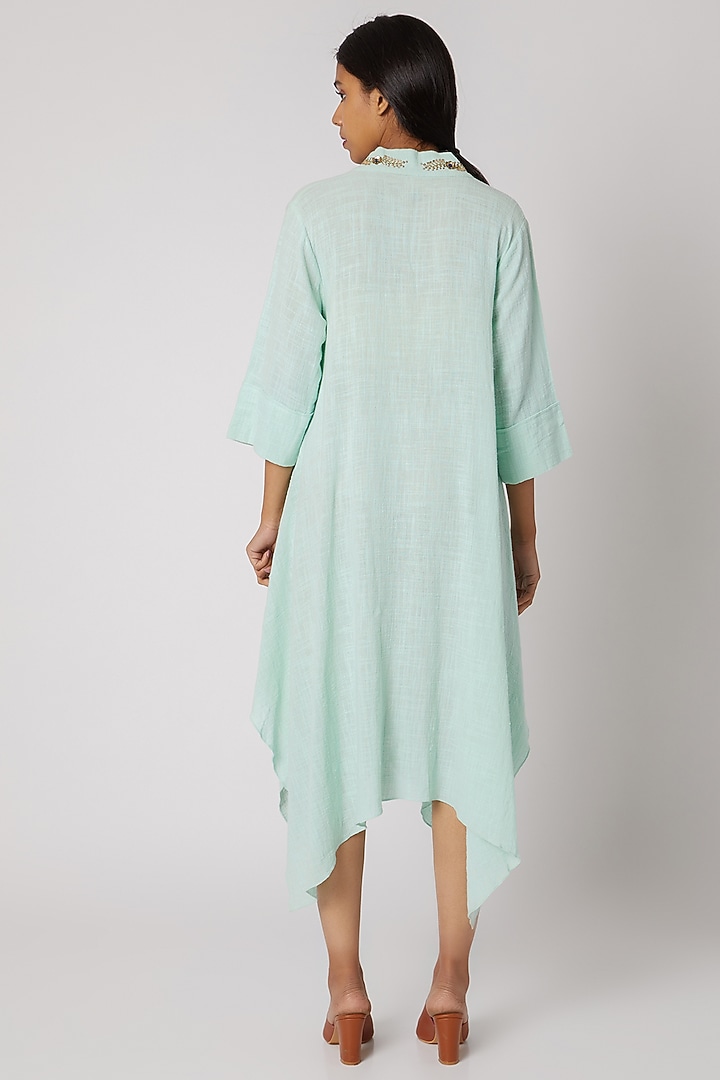 Sky Blue Embroidered Asymmetrical Kurta by Divya Anand at Pernia's Pop Up Shop