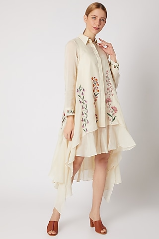 Off White Asymmterical Shirt by Divya Anand