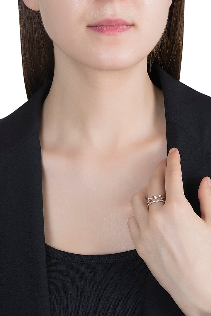Rose Gold & Lab Grown Diamond Leaf Wrap Ring by Diai Designs at Pernia's Pop Up Shop