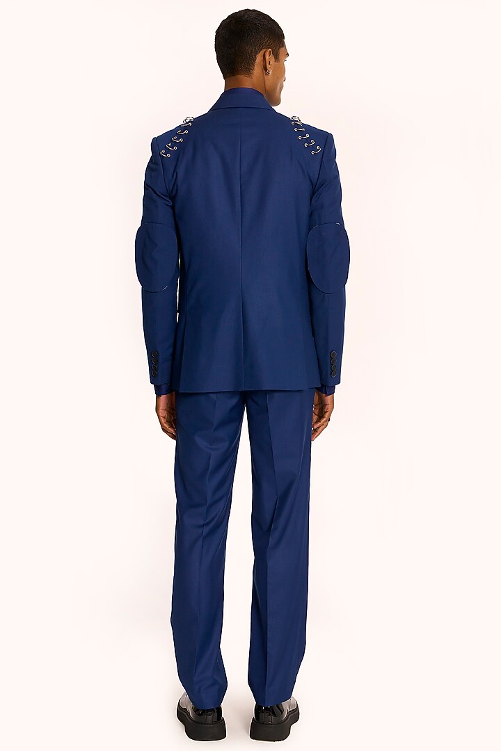 Ink Blue Italian Terry Rayon Blazer by DIERMEISS BY THE DRAGON LADY at Pernia's Pop Up Shop
