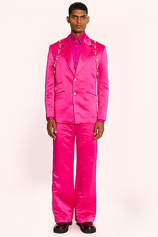 Pink Duchess Satin Blazer by DIERMEISS BY THE DRAGON LADY